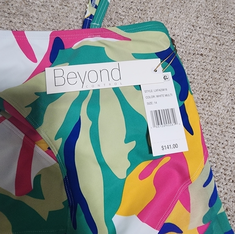 NWT Beyond Control Colorful One Shoulder One Piece Swimsuit Size 14 - Picture 6 of 10